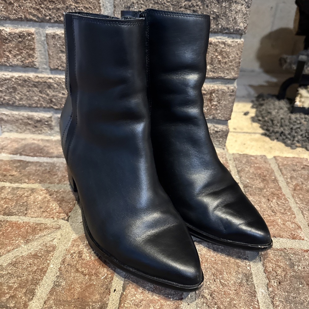 Blondo Brenna Women's Waterproof Leather Side Zip Block Heel Boots Black Sz 8.5M